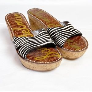 Sam Edelman Zebra Cowhide Platform Cork Slides 7.5